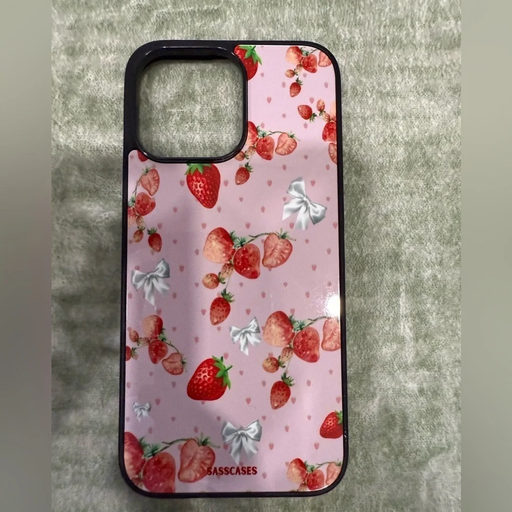 Sasscases Strawberry iPhone 14 Pro Max Case - Black and Pink